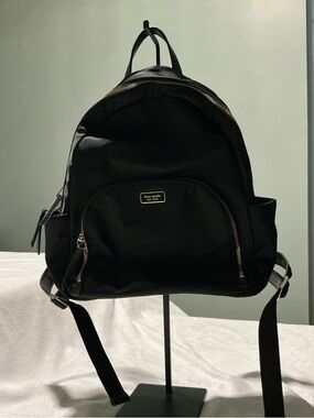 kate Spade New York Dawn Black Nylon Backpack with Gold Hardware Accents